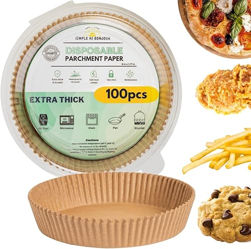 Revestimientos de papel desechables para freidora de aire 100 piezas de accesorios redondos para freidora de aire, forros antiadherentes
