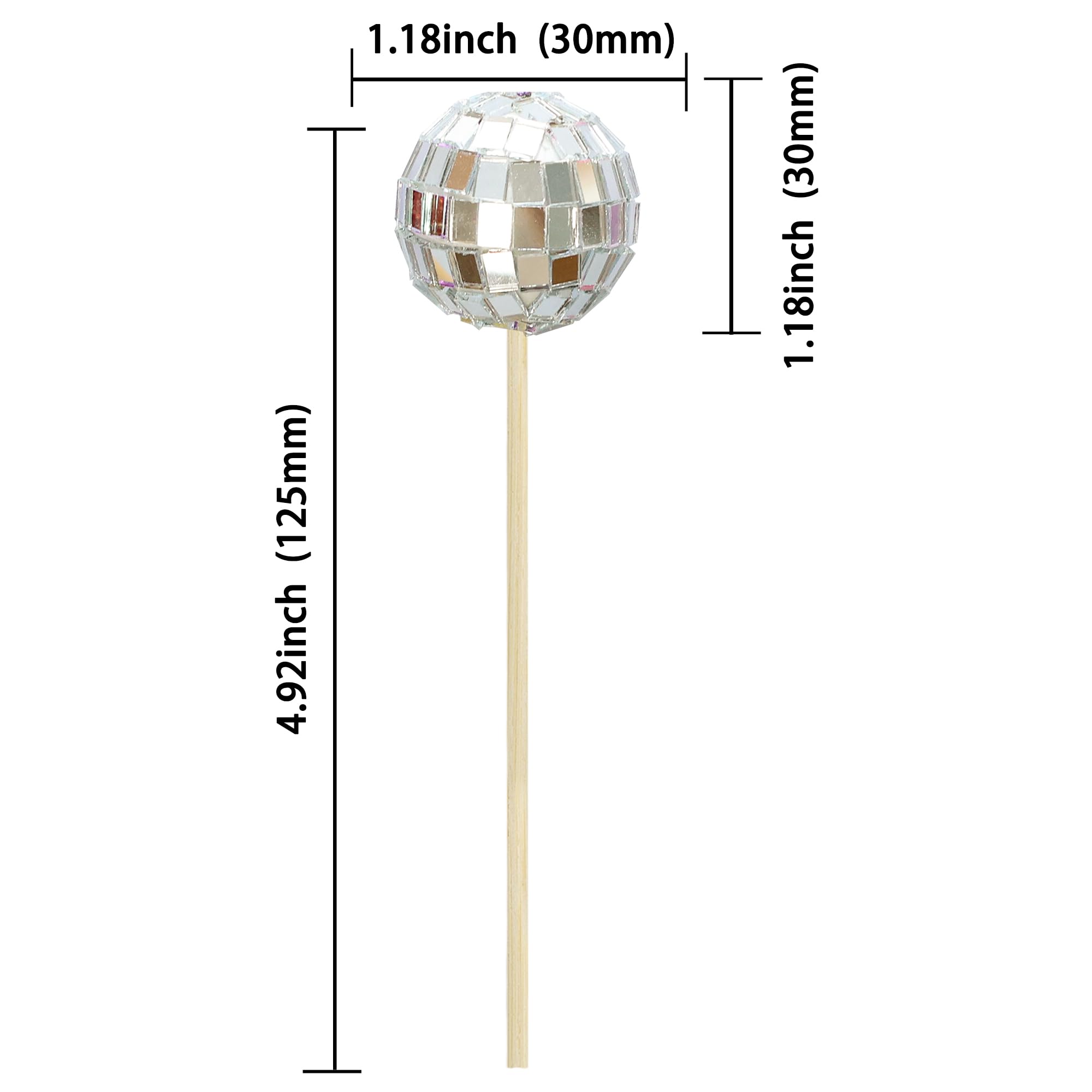 Ephlyn 24 Pcs Cupcake Toppers - Mini Disco Balls & Cupcate Picks - Disco & 70s Party Decorations, Silver - Image 2