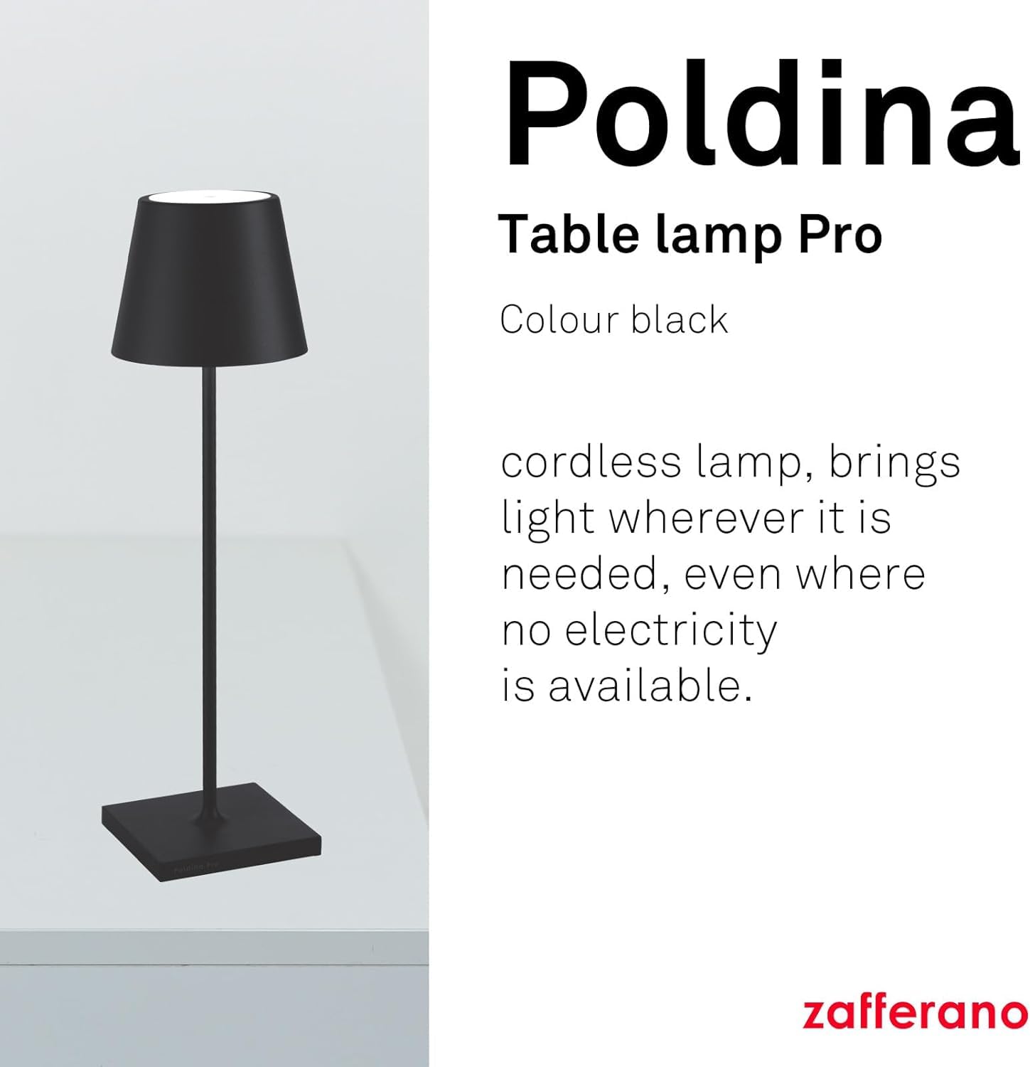 Zafferano, Poldina Pro Lamp, Rechargeable Cordless Table Lamp with Touch Controls, Suitable for Interior and Outdoor Dimmer - Image 2