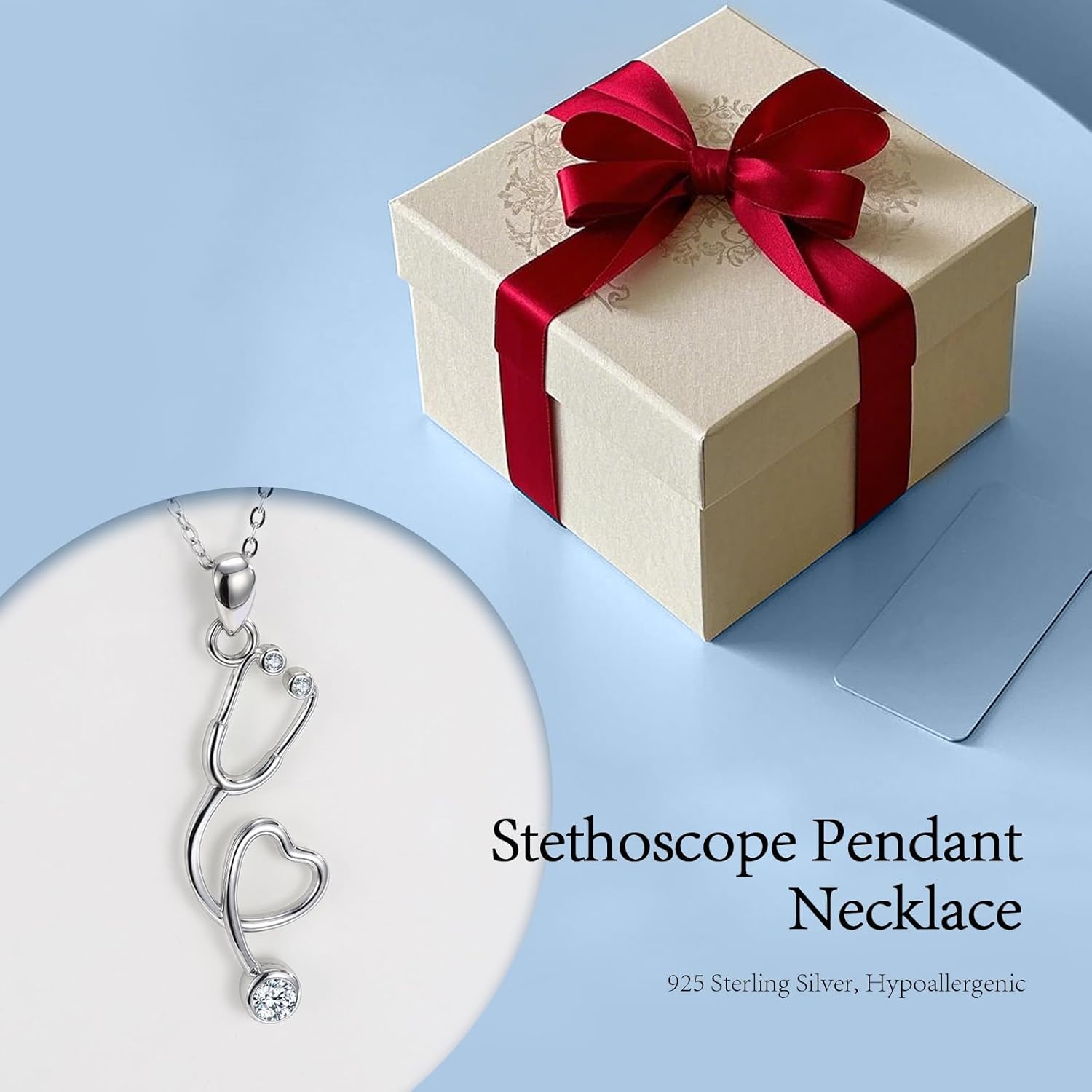 Christmas Gift for Doctor Nurse RN, She Believed She Could Stethoscope Heart Necklace for Women, 925 Sterling Silver Medical Nurse Pendant with Inspirational Quote Gemstone - Image 5