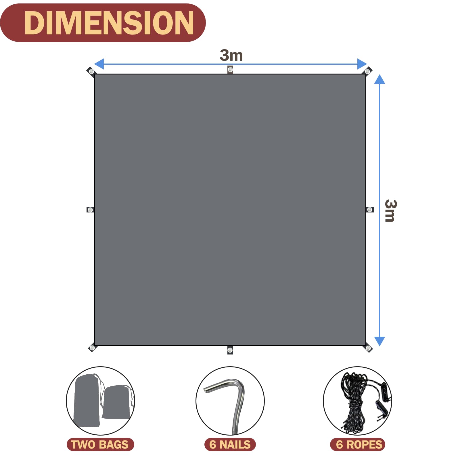 KOIUEYW Bâche de tente de camping, imperméable, 3 x 3/3 x 4 m, ultra légère, avec œillets, anti-UV, neige, pluie, protection solaire, pour camping, pique-nique, randonnée, hamac, activités de plein