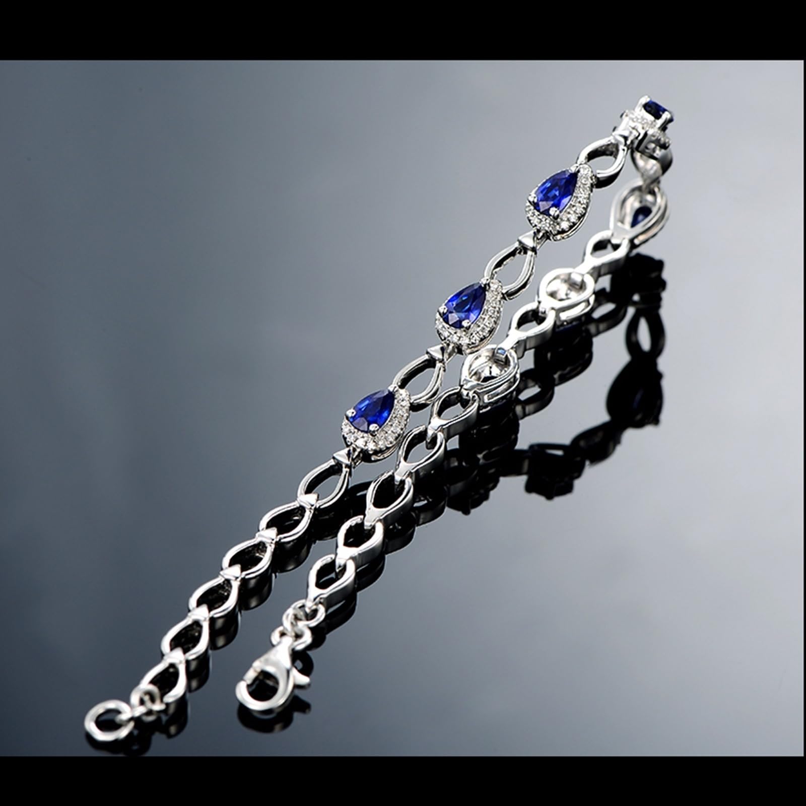 Bracciale Oro Bianco Donna 750/585/375 Vero, Bracciale con Zaffiro Sintetico 1.83ct 16-20 cm con Moissanite, Braccialetto Sposa Matrimonio