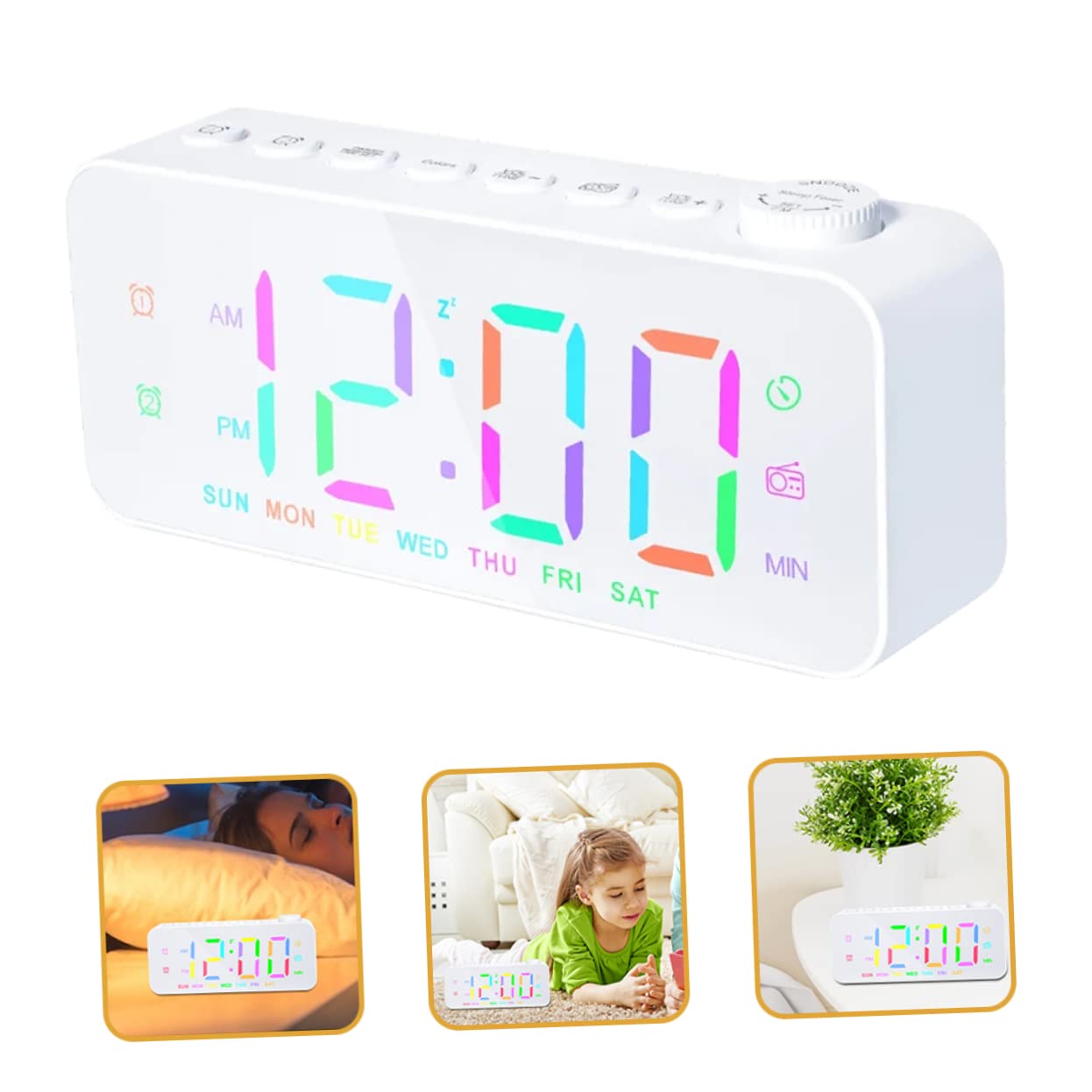 jojofuny Radio Despertador de Pantalla Grande Radio Despertador Digital para Dormitorio Incluye Función de Carga USB para Teléfono como Reloj LED Digital para Obsequio para Oficina