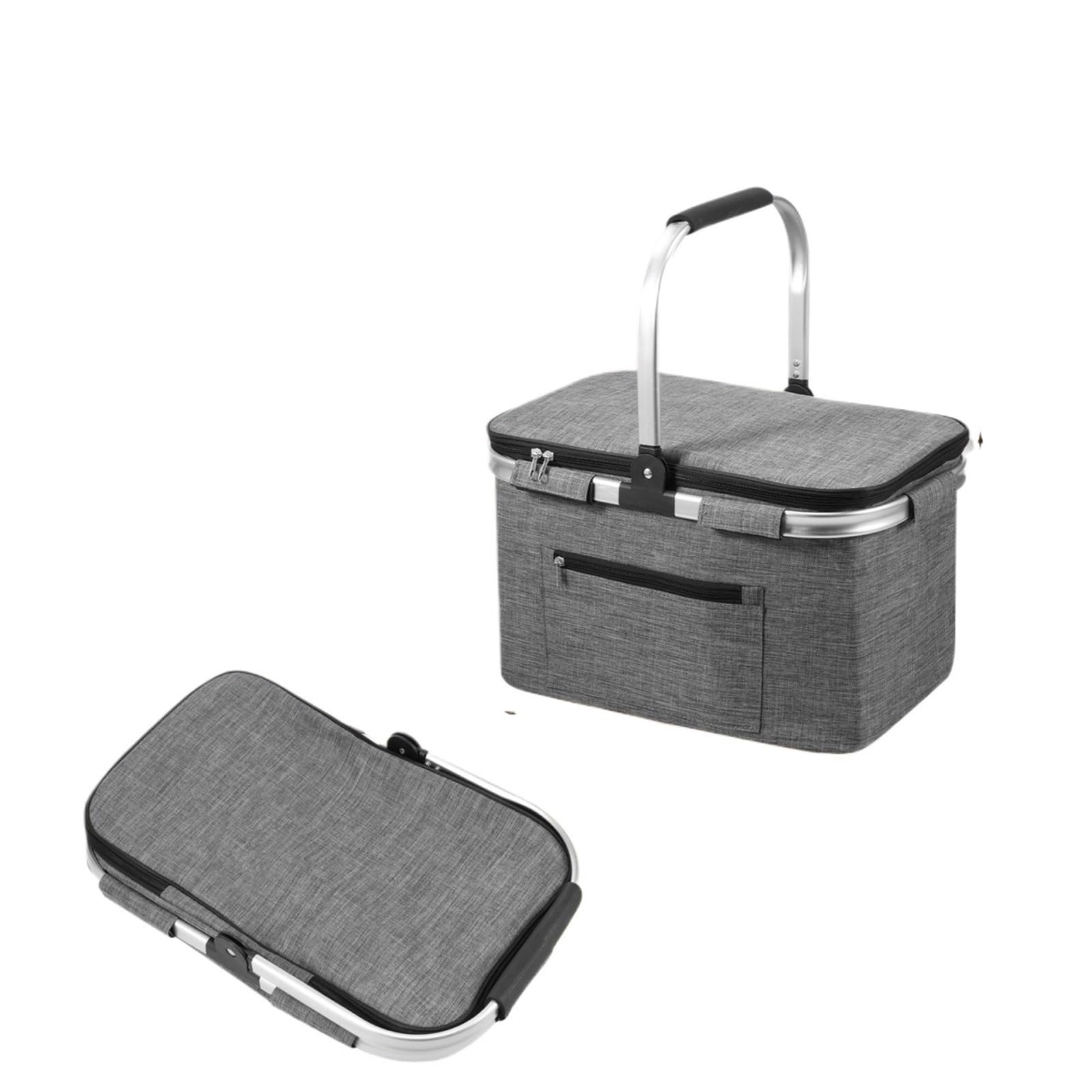Cesta de Picnic portátil, Plegable, Aislante, con asa Acolchada y Tapa, Impermeable, for Viajes(Grey-1Pc)