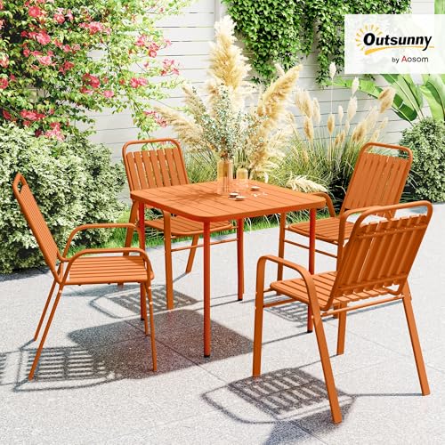4 Chaises Jardin Empilables Acier Orange Outsunny
