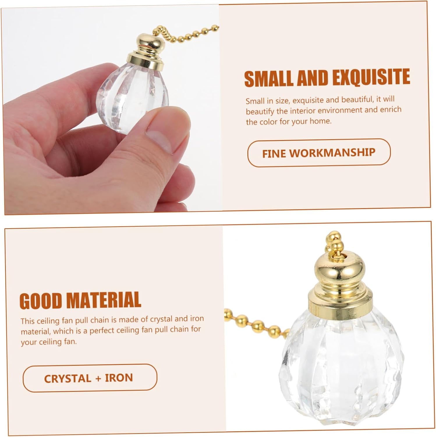 Gadpiparty Crystal Fan Pull Chains Ceiling Fan Pull Chain Sturdy Iron Crystal Design for High Ceiling