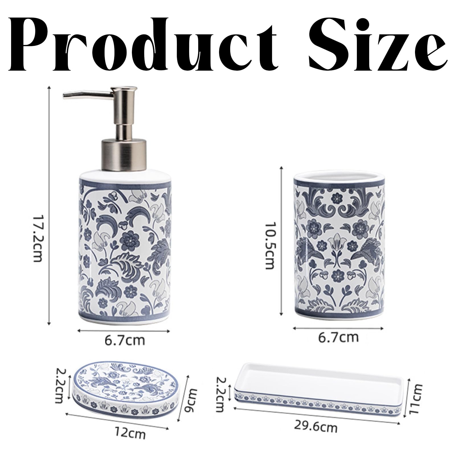 Lot De 4 Accessoires De Salle De Bain en Céramique, Distributeur De Lotion, Porte-Brosse À Dents, Boîte À Savon en Céramique avec Plateau, Décoration De Bain Moderne (A)
