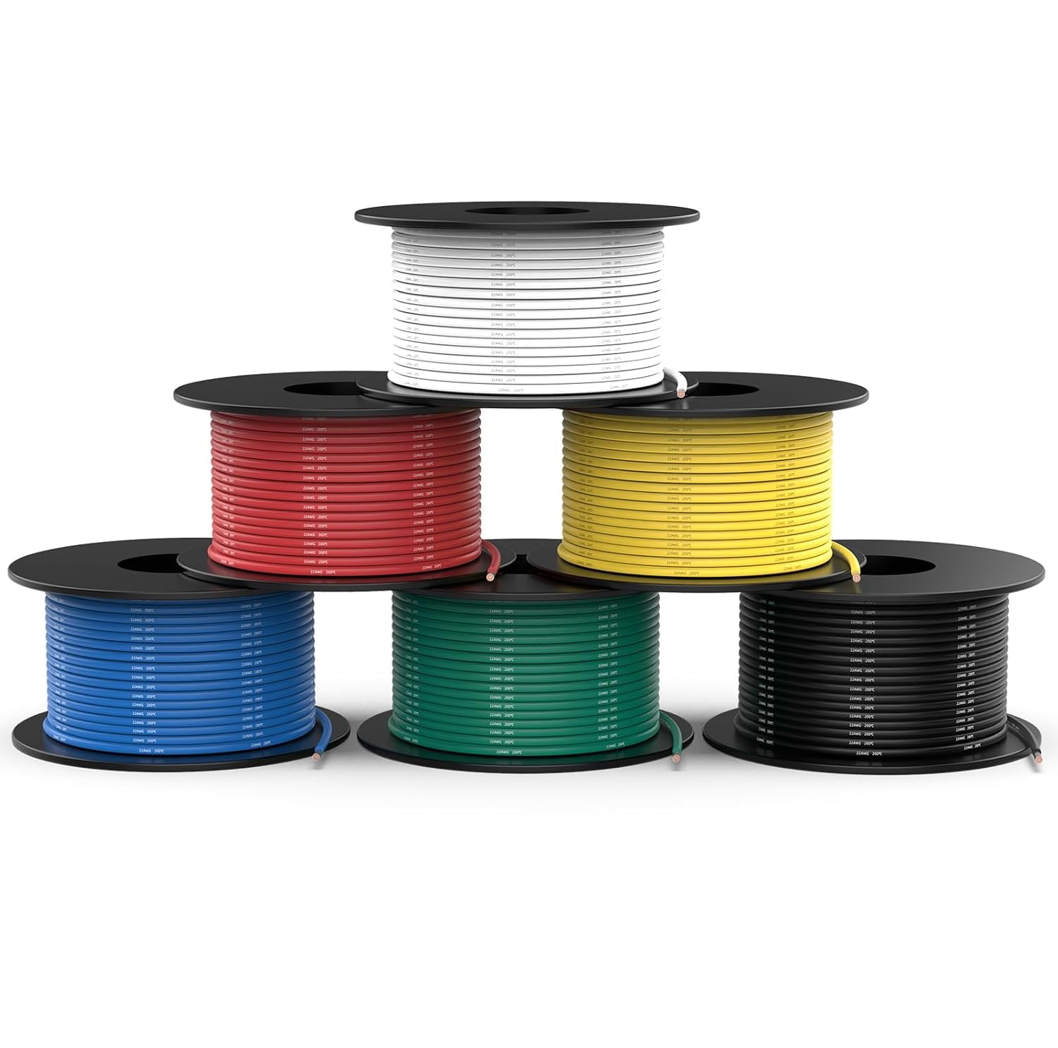 NAOEVO 22 Gauge Wire 600ft, 10 AWG Wire 6 Colors 100ft Each Spool, Flexible Silicone Tinned Copper Electrical Cable, Wiring kit for Breadboard/Automotive/DIY/Battery, 200℃ 12V