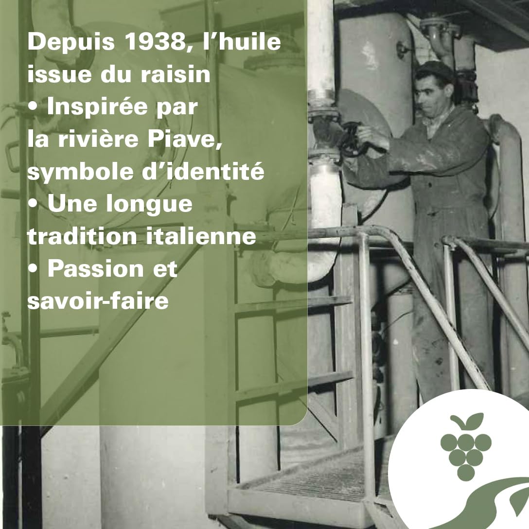 PIAVE 1938 – Huile de Pépins de Raisin 25L – Pressée à Froid – Point de Fumée Élevé 245°C – Riche en Oméga 6 & Vitamine E – Huile Végétale Professionnelle pour Friture, Cuisson & Pâtisserie