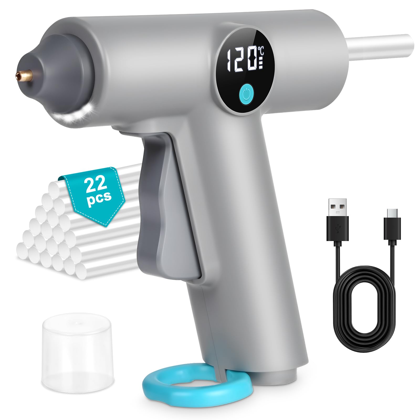 Pistola de Pegamento Caliente Inalámbrica con 22 Barras de Silicona, Pistola de Silicona Inalámbrica Recargable por USB de 2000 mAh, Calentamiento Rápido 40S Apagado inteligente para DIY, Arte