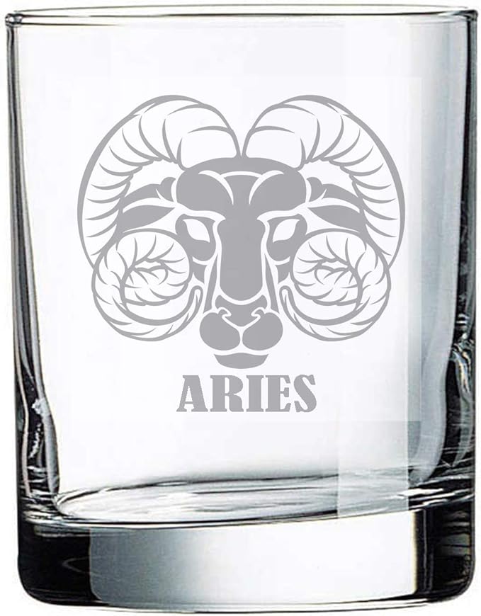 Alankathy Mugs Zodiac Sign birth Wine Glass Aries (10 OZ WHISKEY ROCK GLASS)