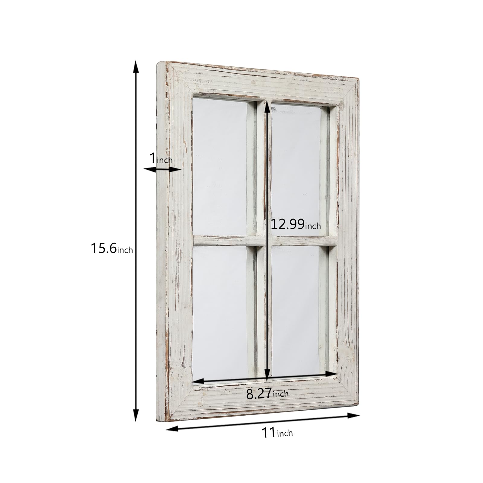 Espejo rústico para ventana pequeña, decoración de pared de 11 x 16 pulgadas, espejo rectangular con marco de madera blanco envejecido, espejos decorativos hechos a mano para sala de estar, 3