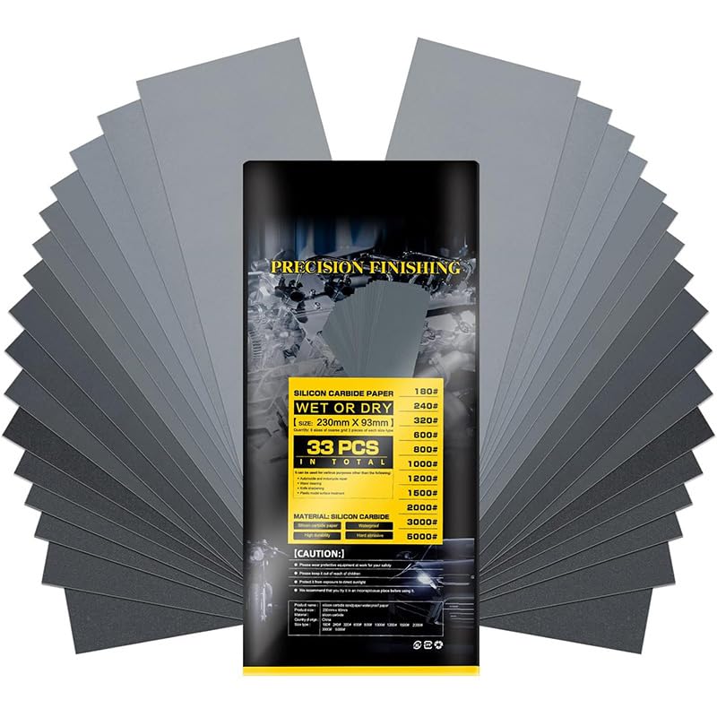 Woonyee 33 Pcs Schleifpapier, 180-5000 nassschleifpapier/wasserschleifpapier und Trocken Sandpapier, schmirgelpapier für polieren/schleif/sanding/handschleifblock/schleifset schleifwerkzeug