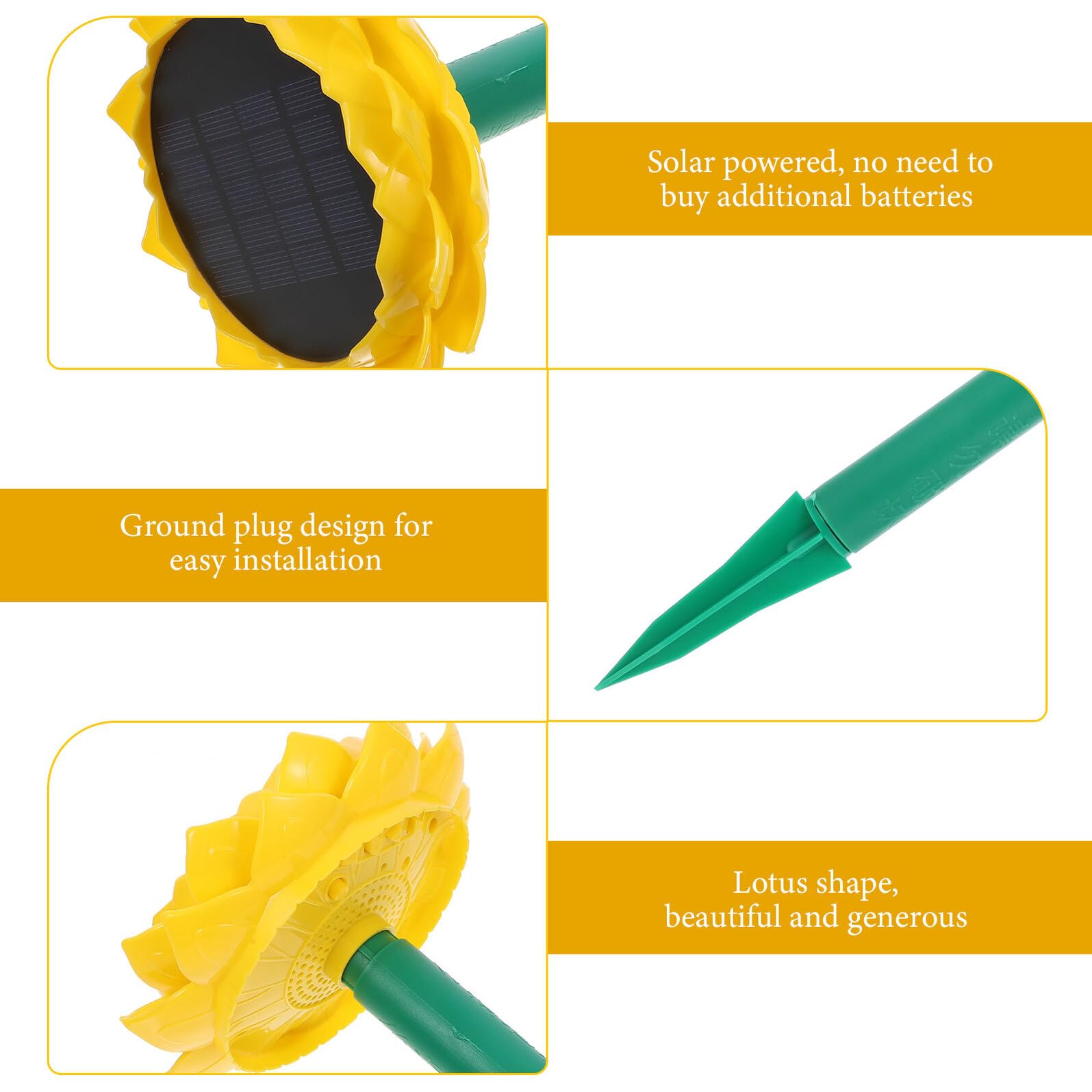 Altoparlante Solare a Loto Giallo in Plastica 500mah | Portatile, Riproduce Canti Buddhisti, per Esterni e Giardino, Forma Lotus