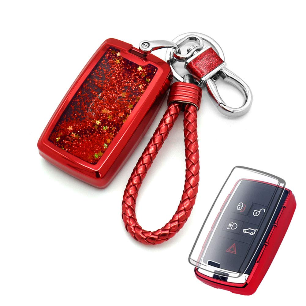 Senauto Quicksand Key Fob Cover Case Keychain for Land Rover Jaguar, Red, B