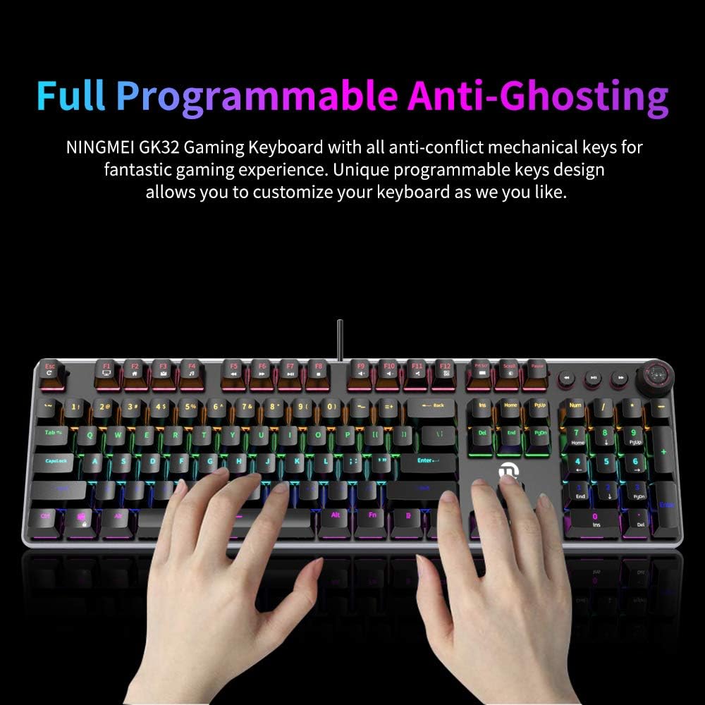 Suреr Dеаl Prоduсt NINGMEI GK32 Mechanical Gaming Keyboard, USB Wired Programmable Keyboard Customizable Backlit RGB LED, 108 Keys Programmable Macro Functionality Anti-ghosting Mechanical Cushioned for PC MacBook pro Tор Rаtеd NINGMEI GK32 Mechanical Gaming Keyboard, USB Wired Programmable Keyboard Customizable Backlit RGB LED, 108 Keys Programmable Macro Functionality Anti-ghosting Mechanical Cushioned for PC MacBook pro