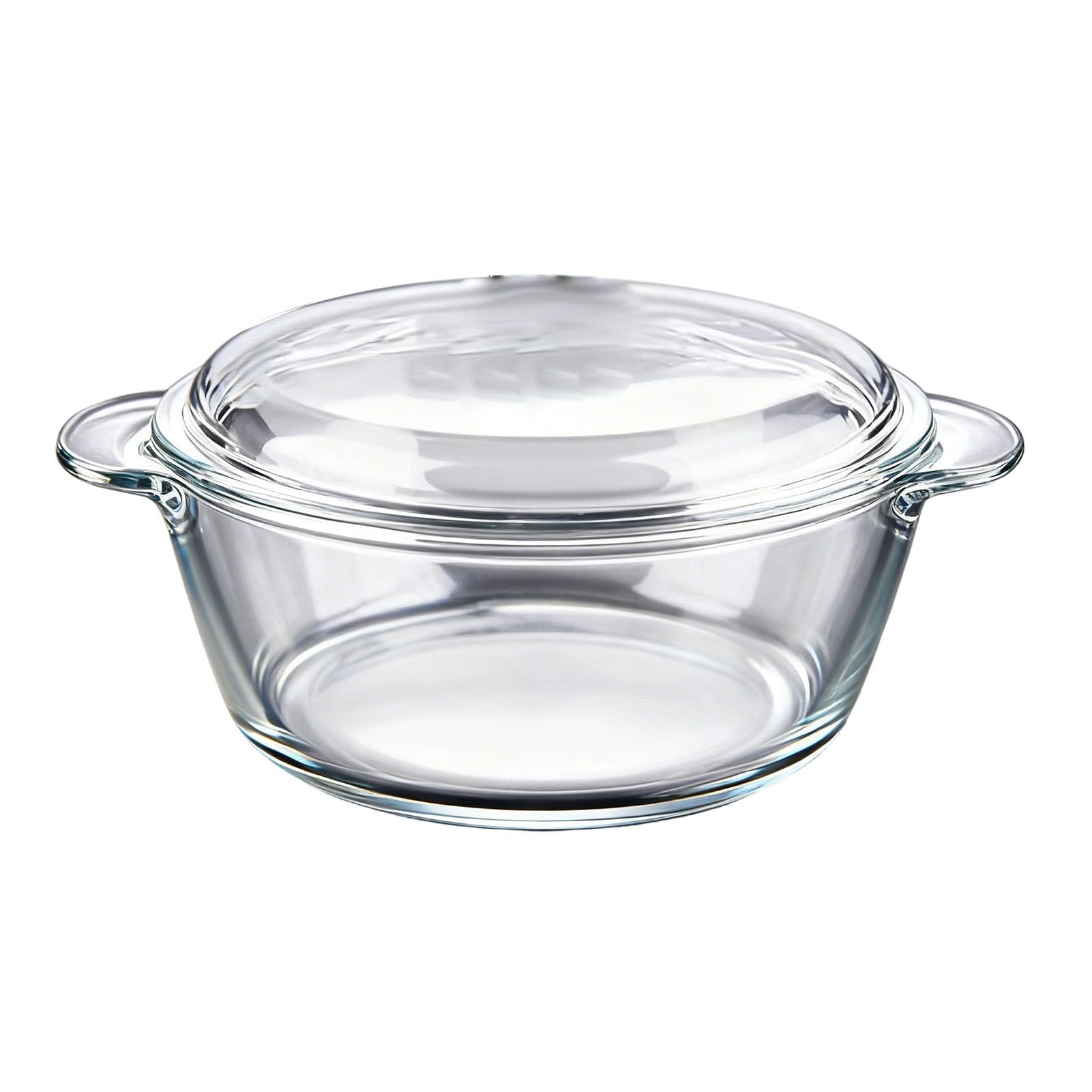 Cocoarm Glas-Auflaufform, Backform aus Borosilikatglas mit Deckel, Leicht zu Greifende Griffe, Mikrowellengeeignete Runde Glasform für Aufläufe und Dessertaufbewahrung (L 1,5L)