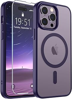Magnetic for iPhone 14 Pro Case (Compatible with MagSafe) (Military Grade Drop Protection) Translucent Matte Shockproof Phone Case, Dark Purple