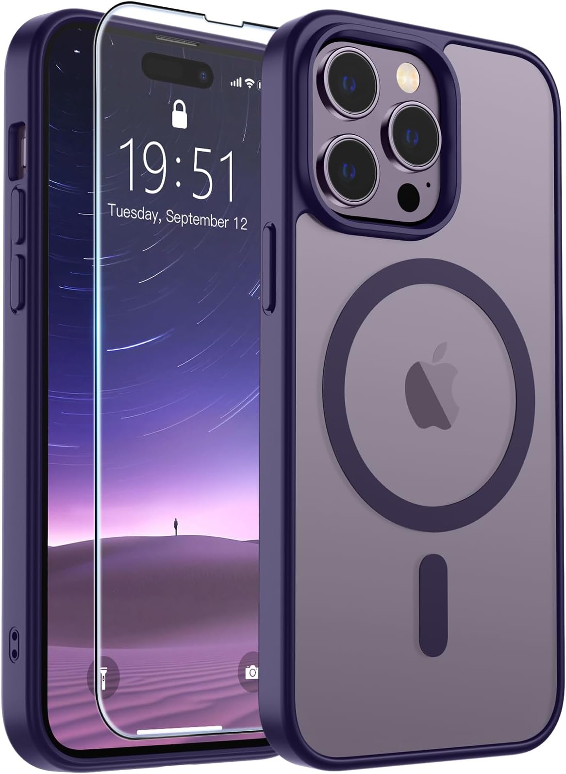 Magnetic for iPhone 14 Pro Case (Compatible with MagSafe) (Military Grade Drop Protection) Translucent Matte Shockproof Phone Case, Dark Purple