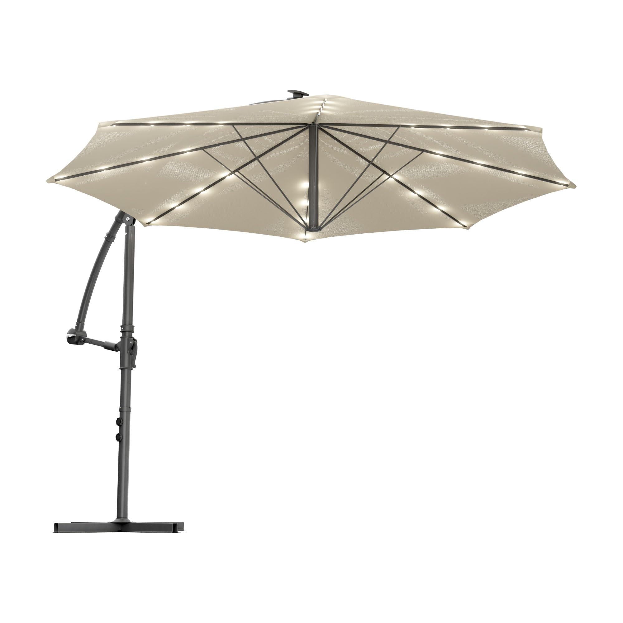 FRANKYSTAR® Solomoon zdecentralizowany parasol ogrodowy Ø 350 cm z 32 diodami LED solarny z korbą z beżowym Akwarium