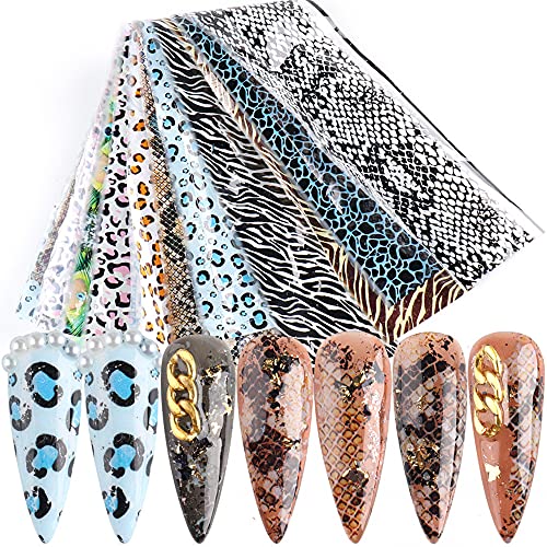 Leopard Transfer Nail Stickers Wild Animals Nail Art Foils Stickers Decals with Animal Snake Zebra Leopard Skin Sliders Adhesive Nail Stickers Design Nail Decorations Manicure Nail Tips Tattoo 10pcs