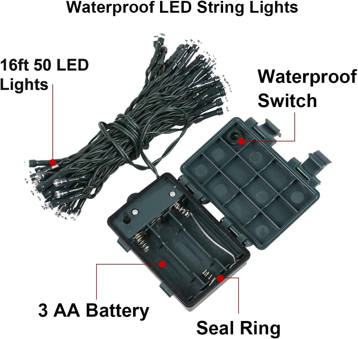 10Ft Christmas Garland with 50 LED Lights - 2 Pack Pre-lit Battery Operated Outdoor Christmas Garland Waterproof String Light with Timer 10 Foot by 10 Inch