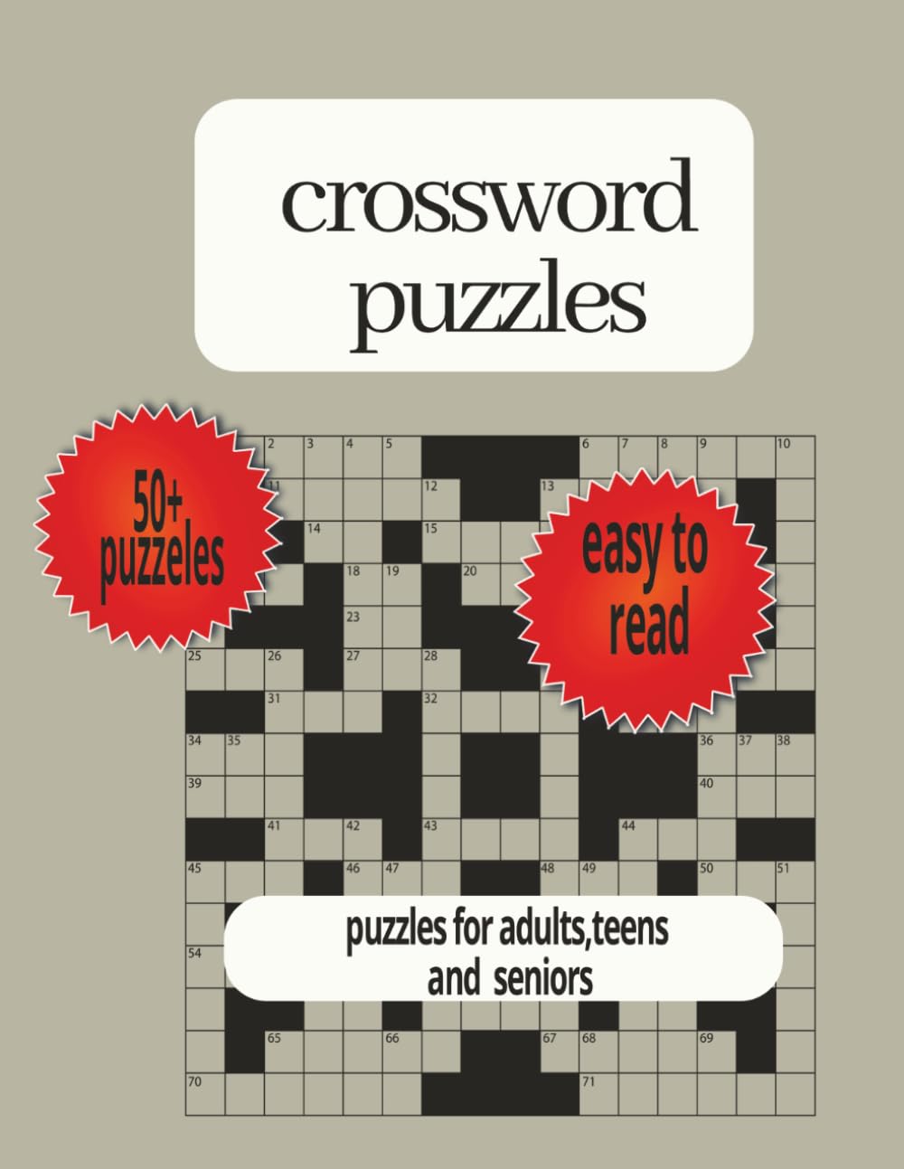 crossword puzzles: 50+ puzzles/101 pages/ crossword puzzle book for adults , seniors and teens