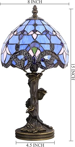 Miniatura 5 de Pequeña lámpara Tiffany Lámpara de mesa de vidrieras azul estilo barroco mesita de noche luz mini acento escritorio lámpara de memoria 8 x 15