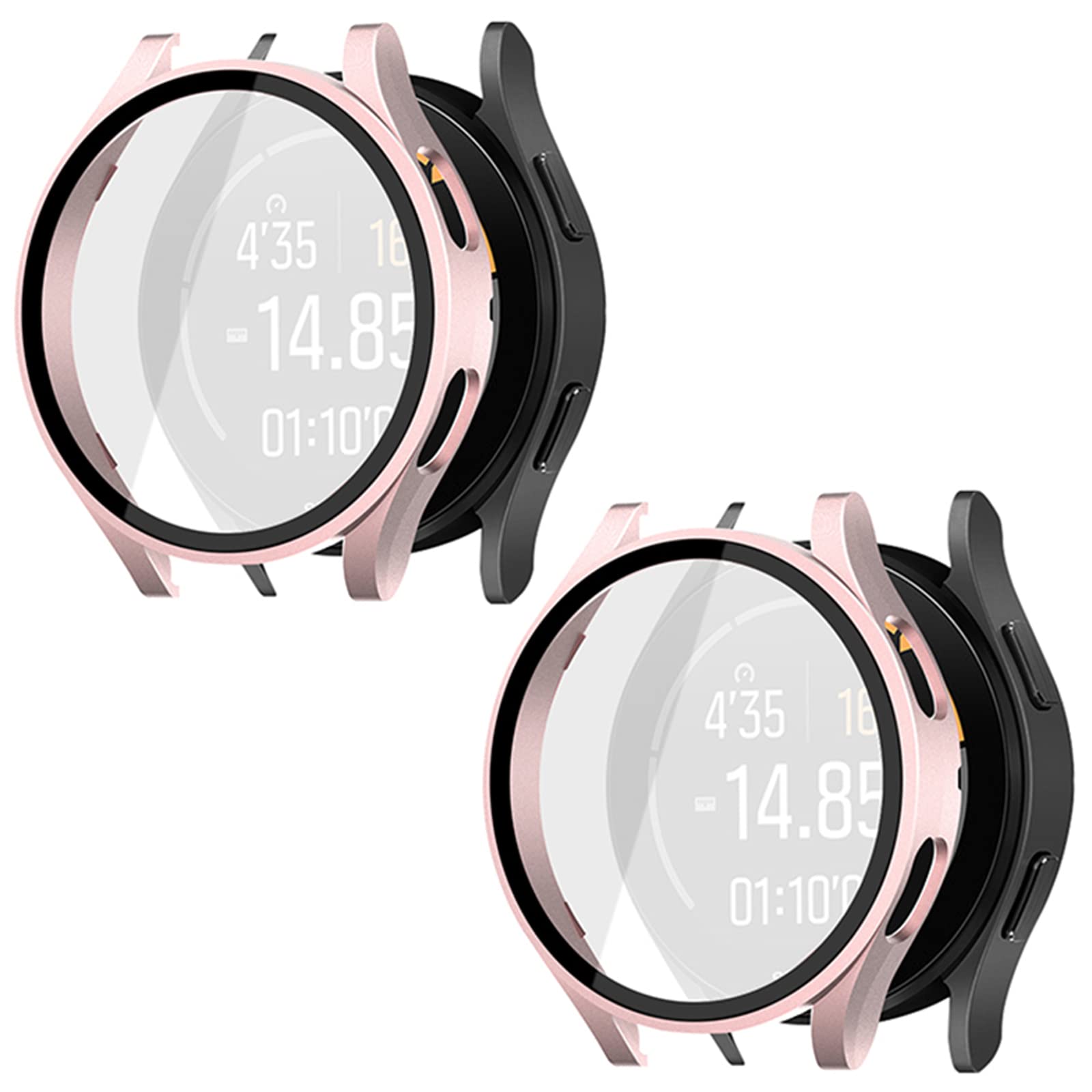 [2Pack] Sobrilli for Samsung Galaxy Watch 4 40mm Case with Tempered Glass Screen Protector , Hard PC Bumper Case Protective Cover Frame Compatible with Galaxy Watch4 44mm (Rose Glad/Rose Glad)
