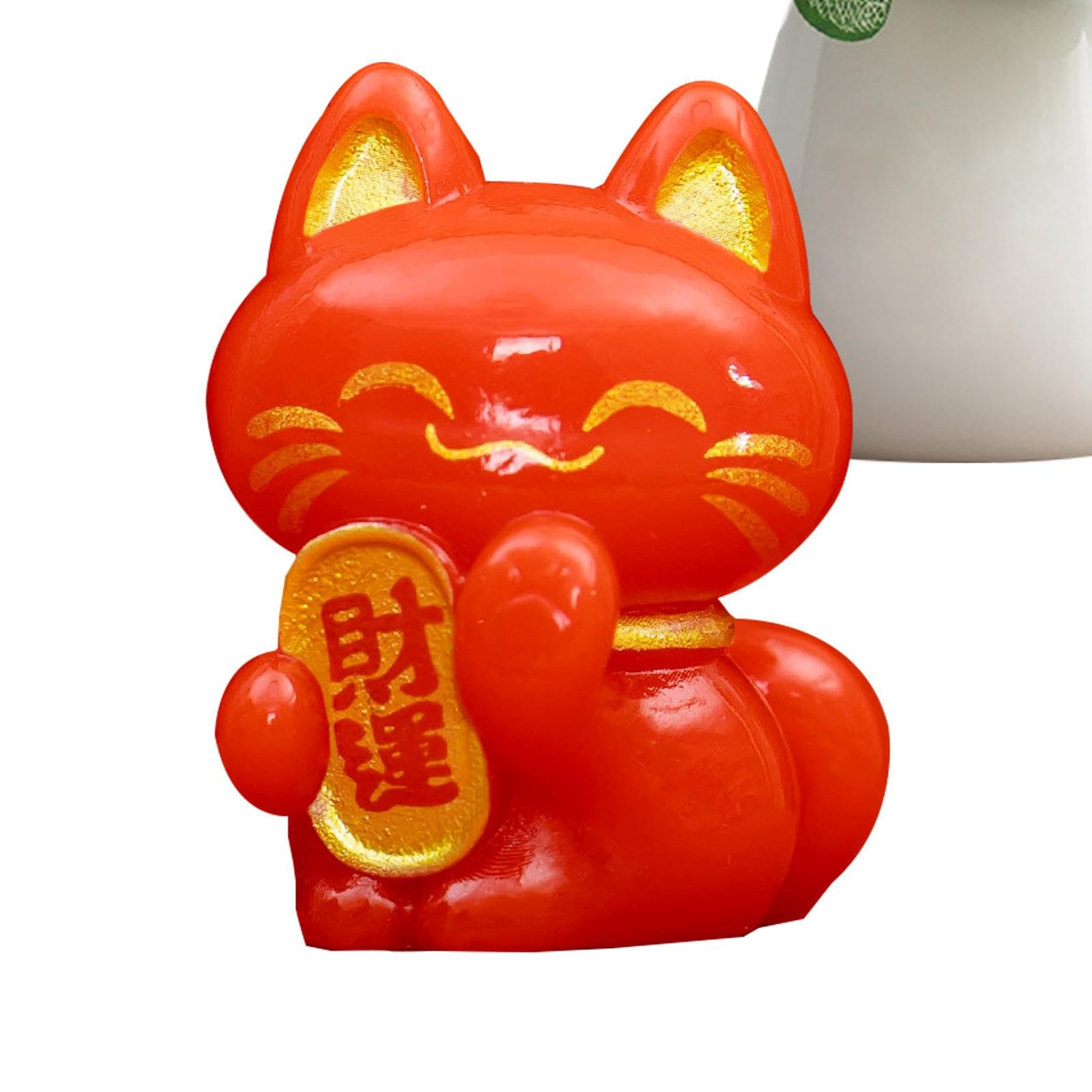 Lyricalist Red Maneki Neko Statue - Maneki Neko Fortune Cat Figurine - Collectible Fortune Decor Ornaments, Lucky Cat Figure Collection, Maneki Neko Feng Shui Fortune Lucky Cat