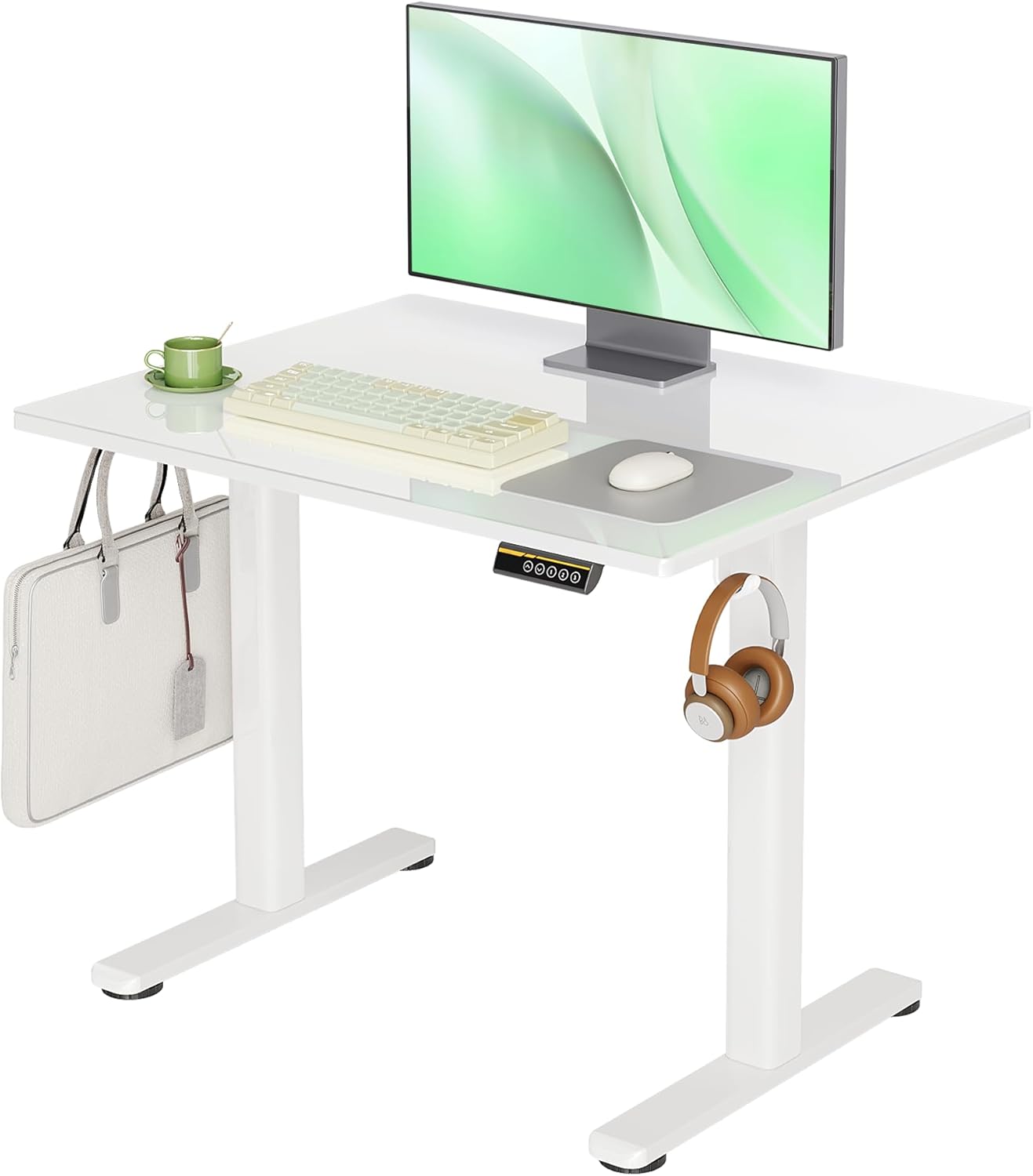 Claiks Small Glass Standing Desk, 35x20 Inch Electric Standing Desk Adjustable Height Quick Install for Computer Workstations, Super White Super White 35 inch\nINCOMPLETE NOT TESTED