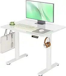 Claiks Mesa de vidro, mesa de pé pequena de 88 x 50 cm, altura ajustável elétrica, instalação rápida, mesa de computador para escritório em casa, superbranca