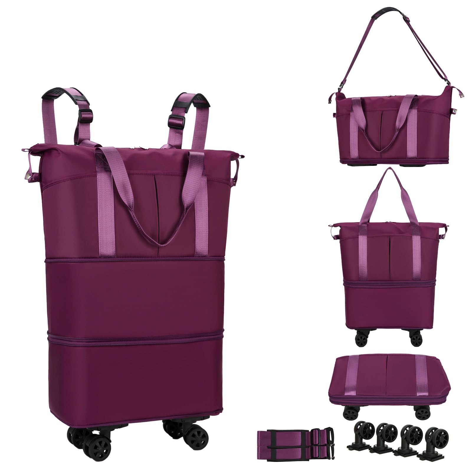 NiceUU Travel Rolling Duffel Bag with Removable Wheels,Expandable Foldable Carry-On Luggage for Trip or Hospitalization