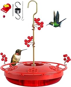 JEZWX Hummingbird Feeders for Outdoors Hanging Outside Handhold Window Humming Bird Station Top Fill with Red Berries Ant Moat Bee Guard 12oz
