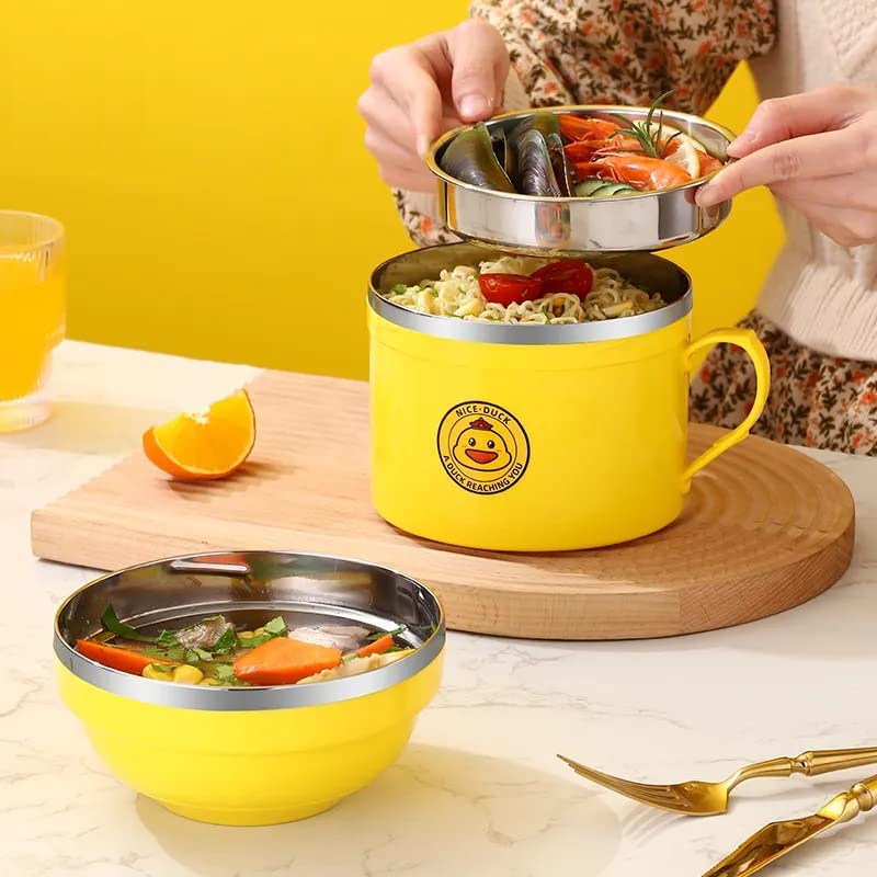 BOTIST Stainless Steel Fast Food Cup // Double-Layer Instant Noodle Bowl with Lid // Infant Pasta, Soup, Rice, Maggie Food Container // Suitable for Kitchen, Office, Travel (Pack of 1) 1