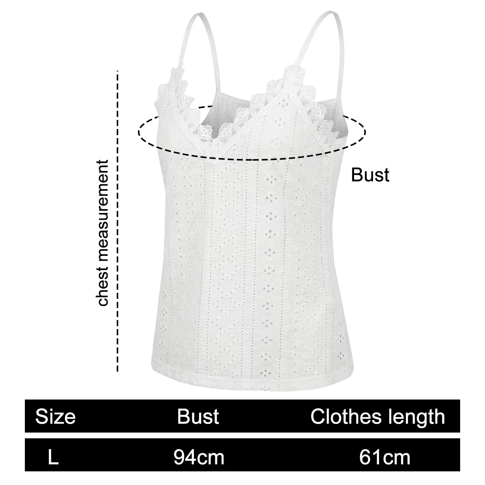 Debardeur Femme Chic et Élégant, sans Manches Top Femme Ete Col V, Haut à Bretelles Minces, Débardeur Bretelles Fines Bande Dentelle, Bretelles Réglables (L)