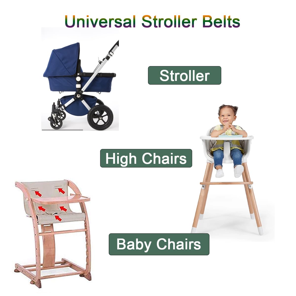 Cintura di Sicurezza, Imbracatura per Seggiolone, Cinture Universali per Seggiolone, 5 Punti Regolabile Cintura per Passeggino, per Seggiolone/Passeggino Attacco per Passeggino