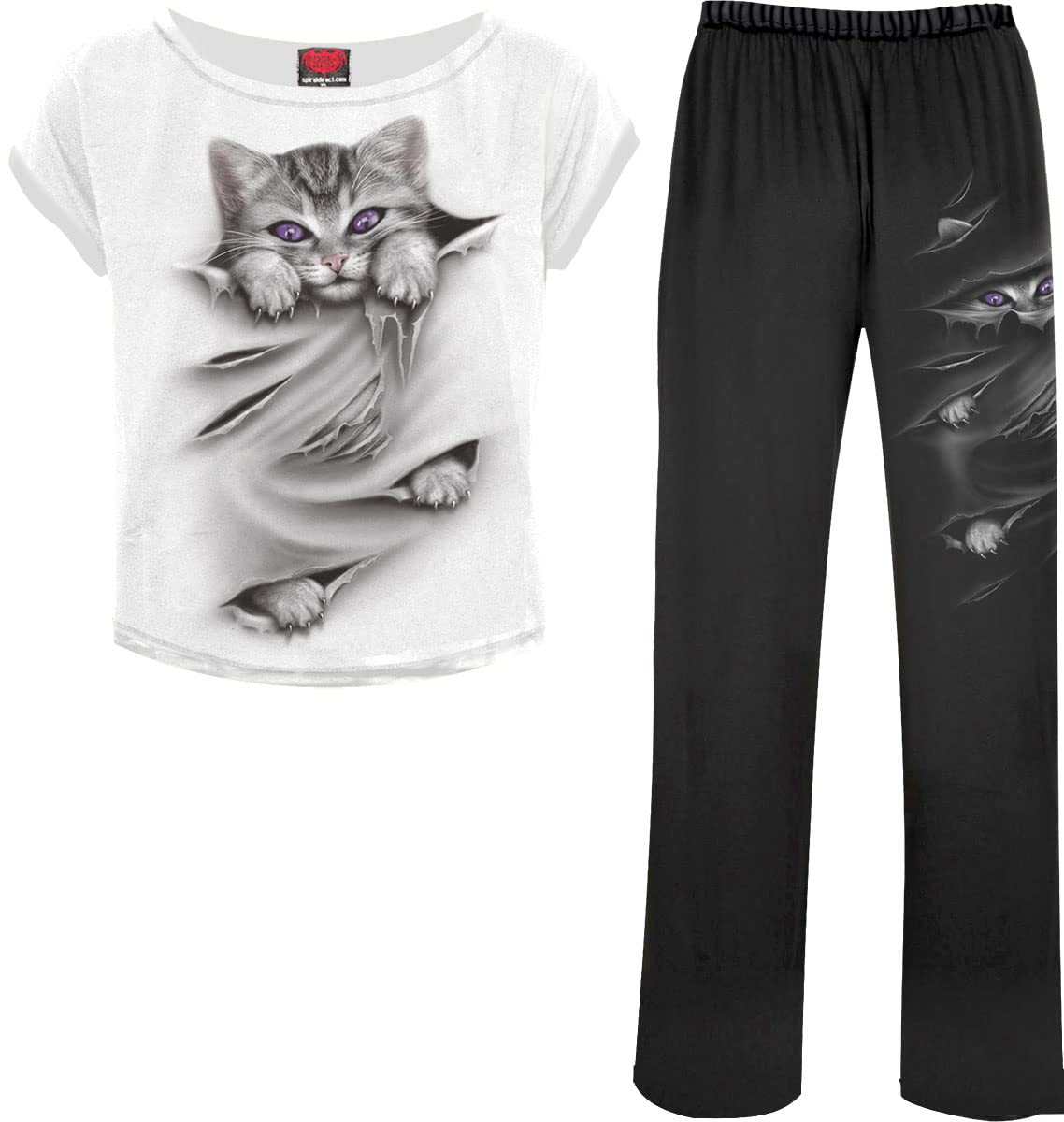 Spiral Direct Women's Bright Eyes - 4Pc Gothic Pyjama Set Wide Pyjama Sets, Black (Black & White 008), X-Large (Manufacturer Size:XL)