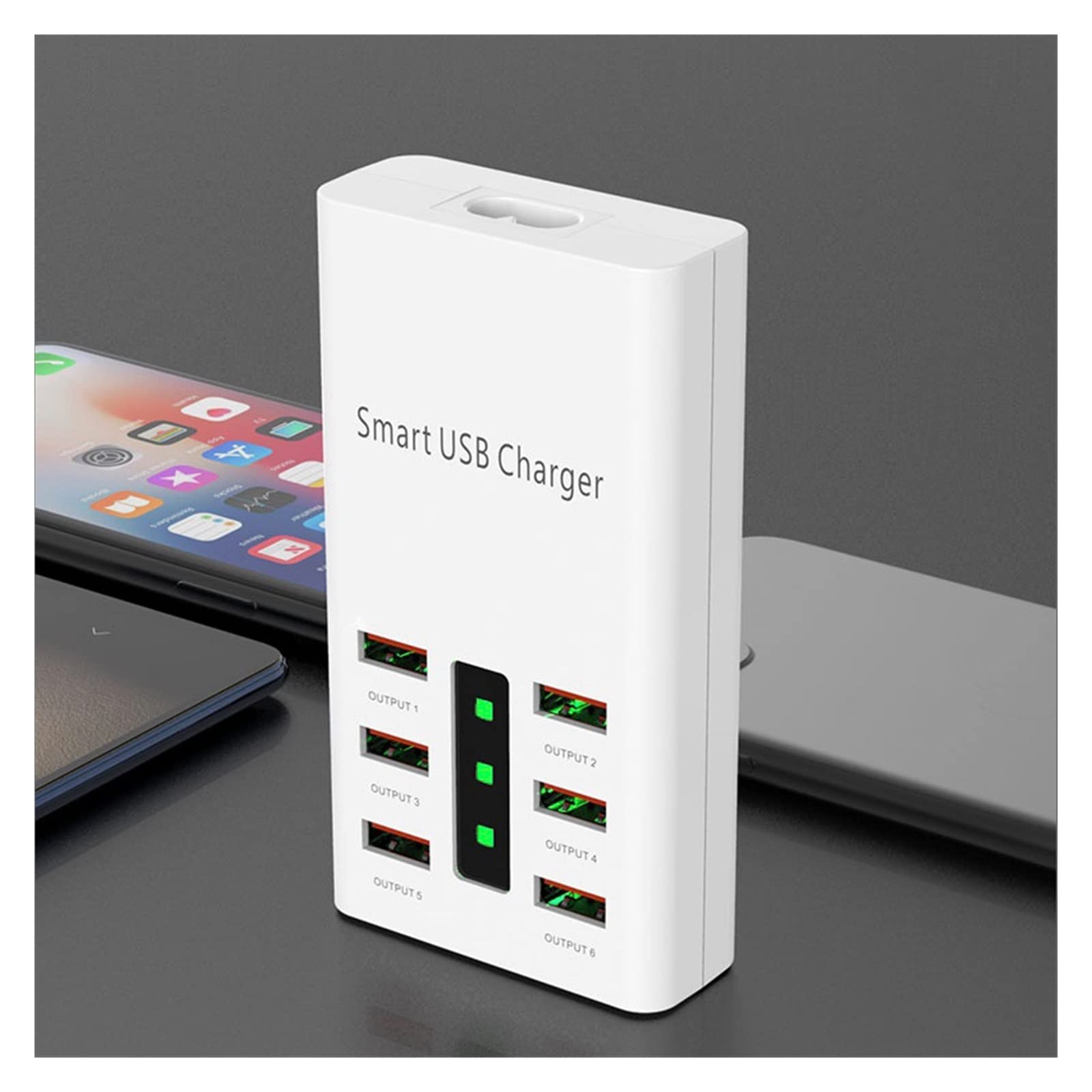30W QC 3.0 USB 6 Puertos Cargador rápido 2A Adaptador de Corriente Multi-USB Estación Carga Base Escritorio Hogar Multifunción Cargador Seguro