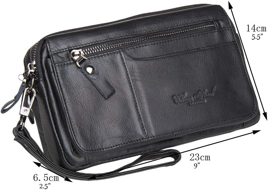 Hebetag Leather Clutch Purse Wallet for Men Organizer Holder Wrist Wristlet Bag Business Pack Handbag Black - Image 9