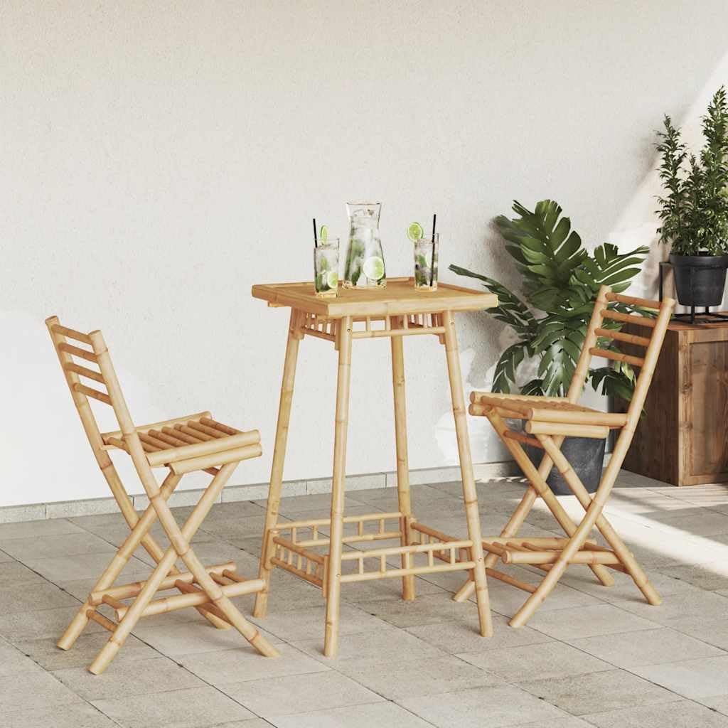 Set Bar Esterno 3 Pz in Bambù Tavolo Alto e Sgabelli Pieghevoli | Tavolo alto quadrato e sgabelli salvaspazio per arredare giardino, balcone o terrazzo in stile naturale.