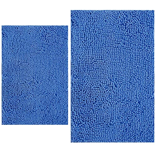 Image of BOANKODU Bathroom Rugs Sets 2 Piece, Extra Soft Chenille Bath Mat Absorbent Bathroom Rug, Bathroom Mat with PVC Non-Slip Bottom, Machine Washable Bath Rugs (32x20 Inch + 24x16 Inch, Snow Cyan)