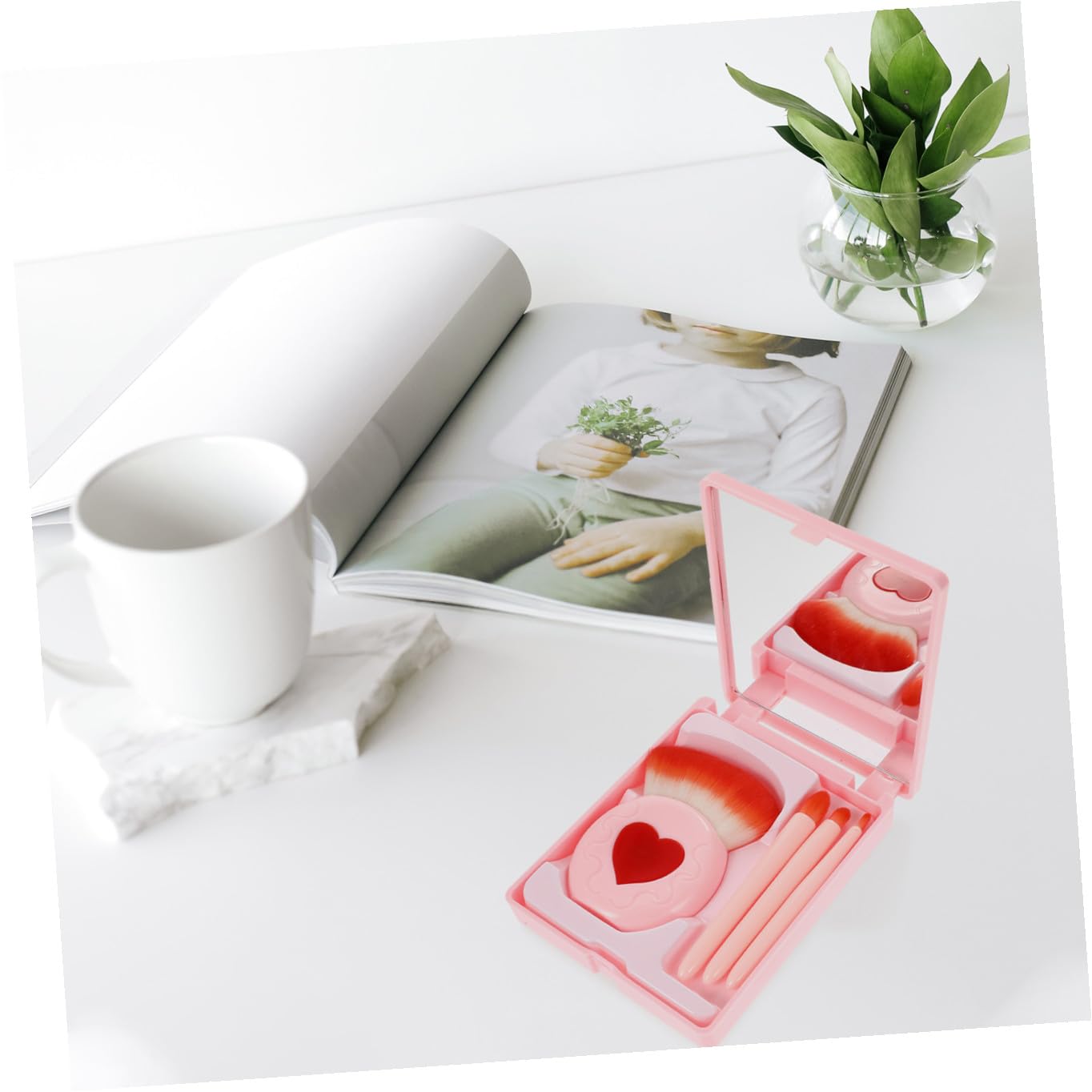 Healeved Pennelli Da Trucco Portatile Per Viaggi Set Di Pennelli Cosmetici Morbidi e Flessibili Per Donne Con Scatola Da Viaggio Arancione