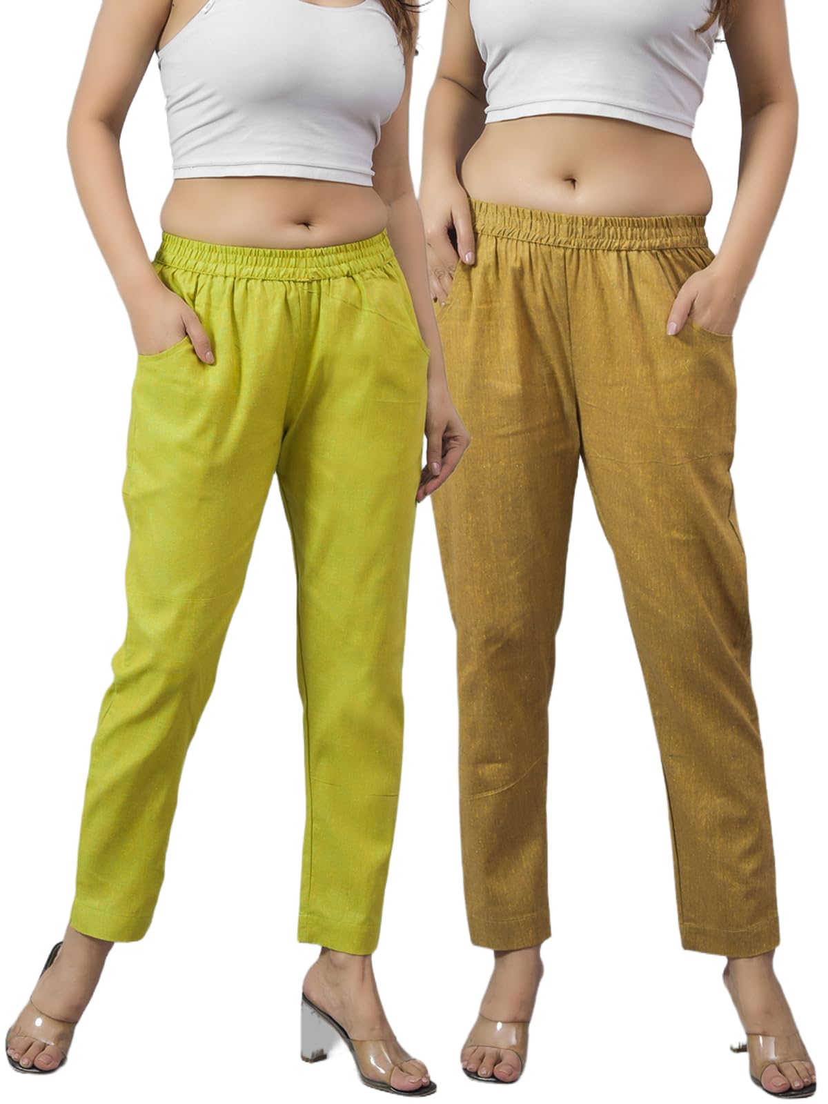 Women Handloom Cotton Elastic Trousers - Casual Wear Pant (Pack of 2 Pcs)-picture-26