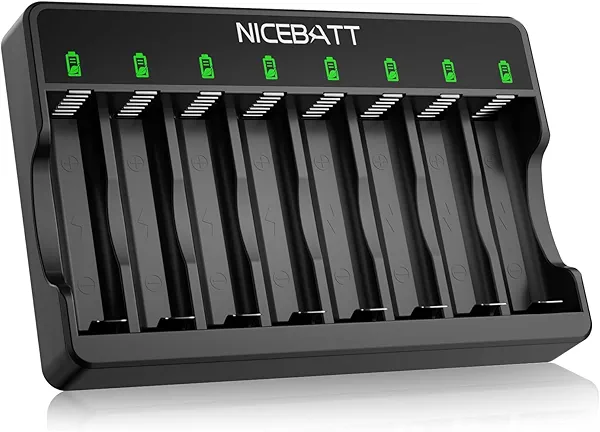 Smart 8 Bay AA AAA Battery Charger, Independent Slot, USB Type-C Fast Charging for Ni-MH Ni-CD Rechargeable Batteries