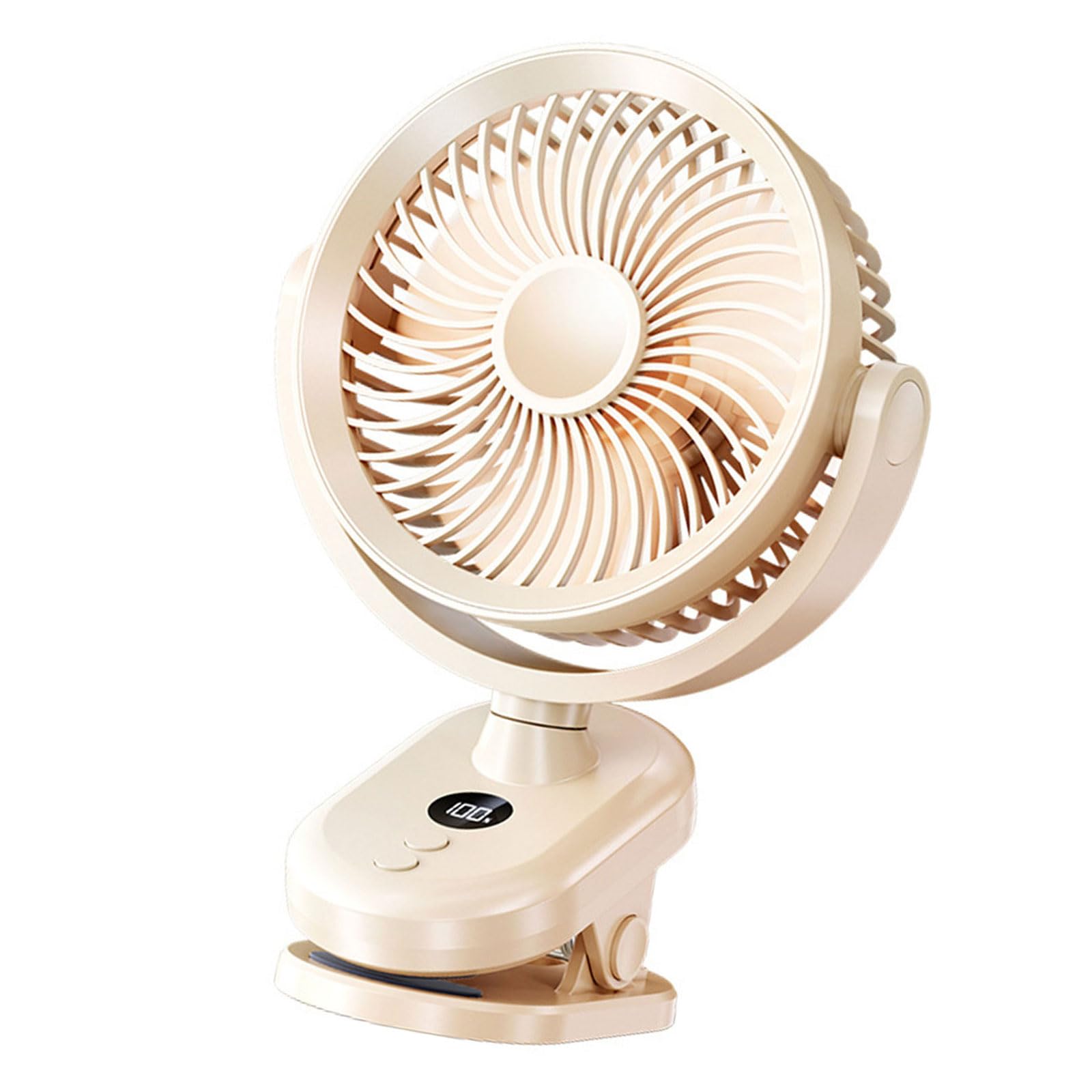 Buxuaaaa 100 Speed Desk Fan Rechargeable Small Travel Camping Table Fan Strong Quiet Digital Display for Bedroom Travel Multifunctional Clip with Digital Display
