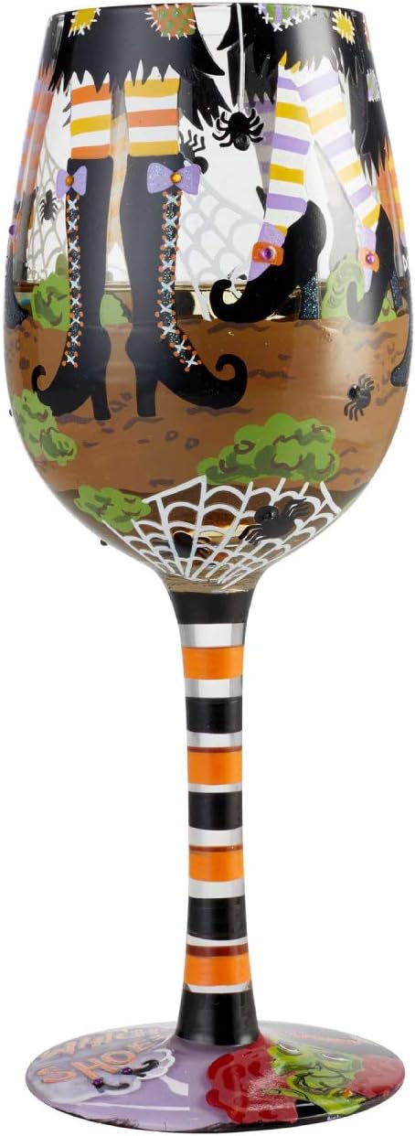Enesco 6004429 Designs by Lolita Halloween Which Shoes Hand-Painted Artisan Wine Glass, 15 Ounce, Multicolor
