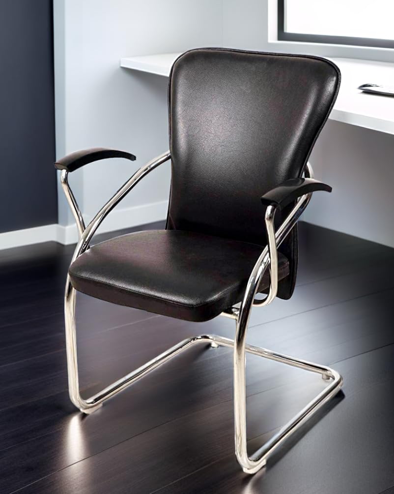 Executive VIP Special Director Principal Manager Office Guest Visitor Study Chair with arm Rest with Steel Frame and Cushioned seat Back, Chair Without Wheels (Black) Holds up to 185 kg