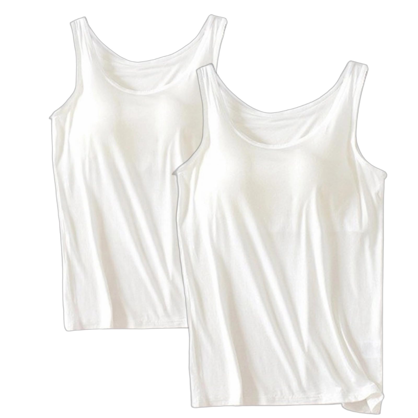 2 Stücke Große Größe Damen Unterhemd Mit Integriertem BH Fest, Rundhals Breite Träger Basic Tanktop, Angenehme Passform Ohne Bügel, Tank Top Für Zuhause, Auch Für Yoga Sport Und Reisen