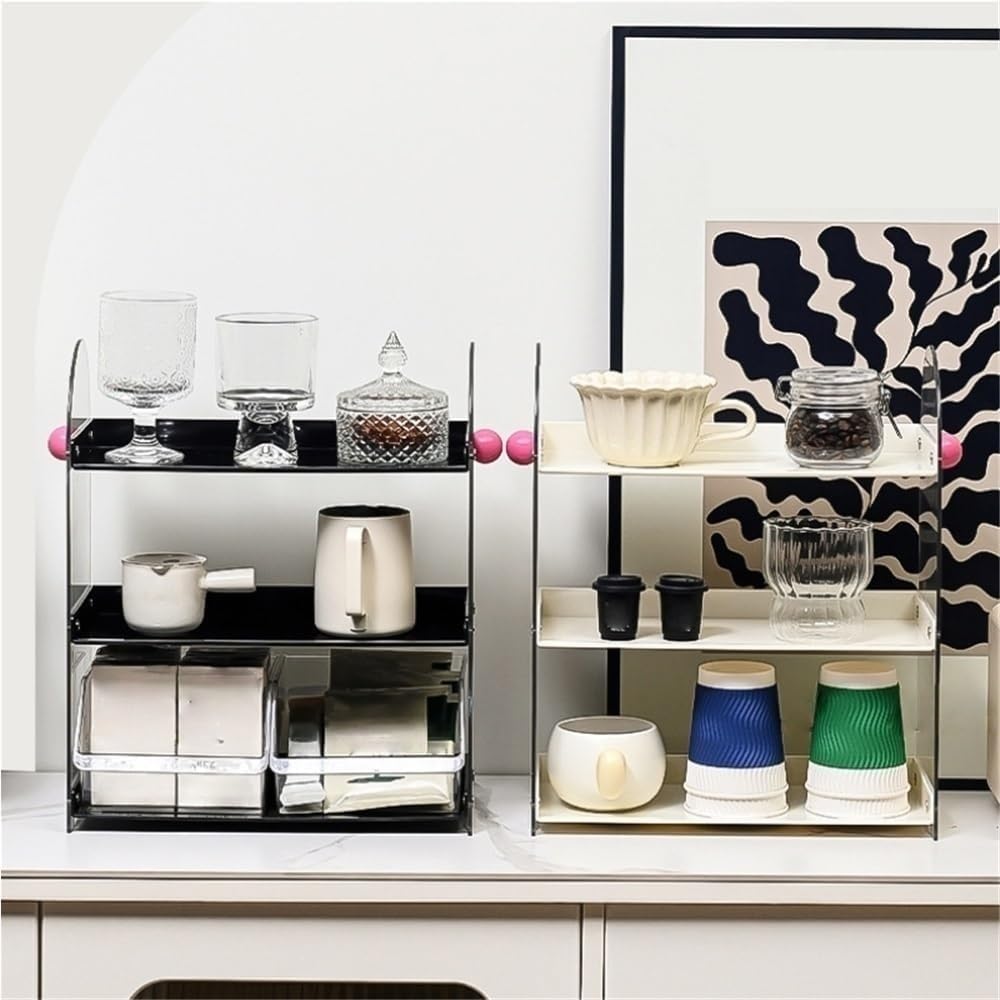 Soporte para tazas de café de 3 niveles, soporte para tazas de encimera, estante de almacenamiento pequeño, estante de almacenamiento para tazas de café, soporte de exhibición para encimera de